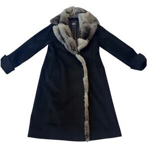 Vintage Cinzia Rocca Charcoal Angora Wool Coat Rabbit Fur Trim Italy Size 10